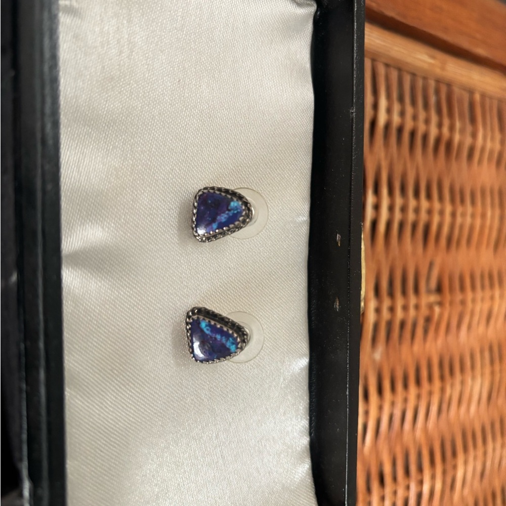 Purple and Blue Silver Triangle Stud Earrings